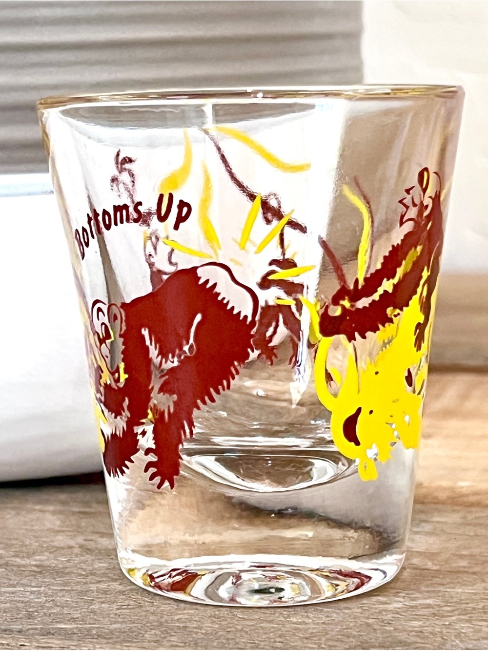 Vintage Mid Century Federal Glass Monkey Jungle Wrap Bottoms Up Shot Glass